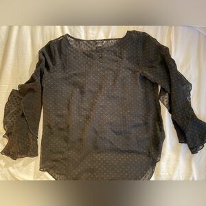 Ann Taylor Black Sheer Swiss Dot Blouse with Ruffle Cuffs